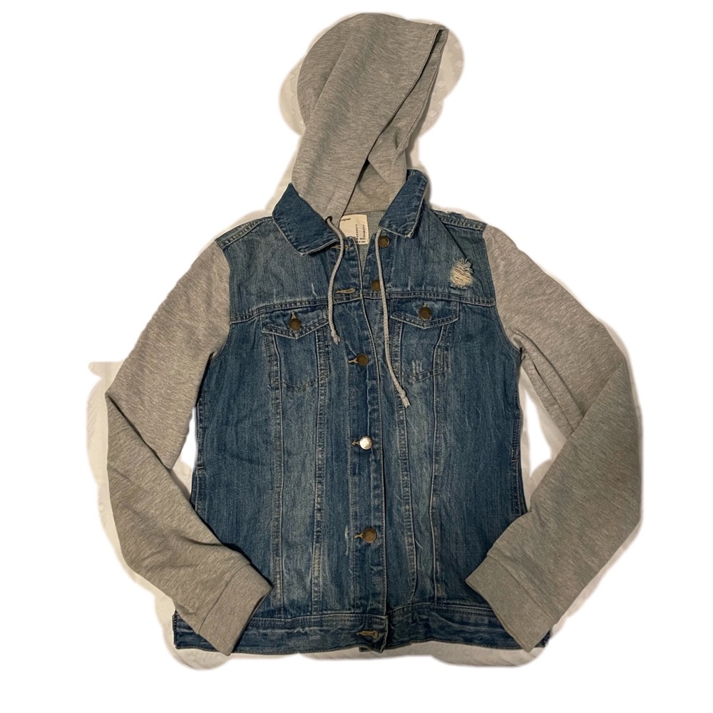 Distressed Hooded denim jacket